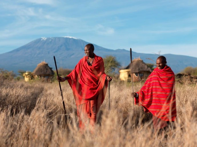 Masai men in the savanna bush